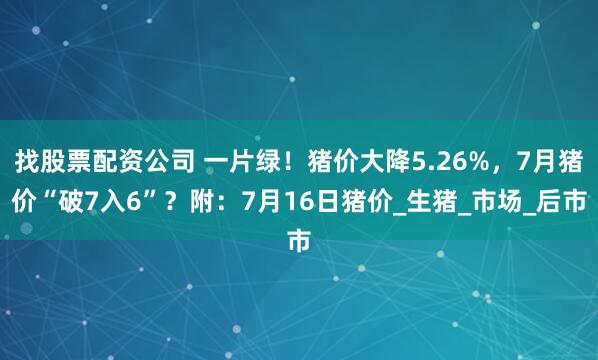 找股票配资公司 一片绿！猪价大降5.26%，7月猪价“破7入6”？附：7月16日猪价_生猪_市场_后市